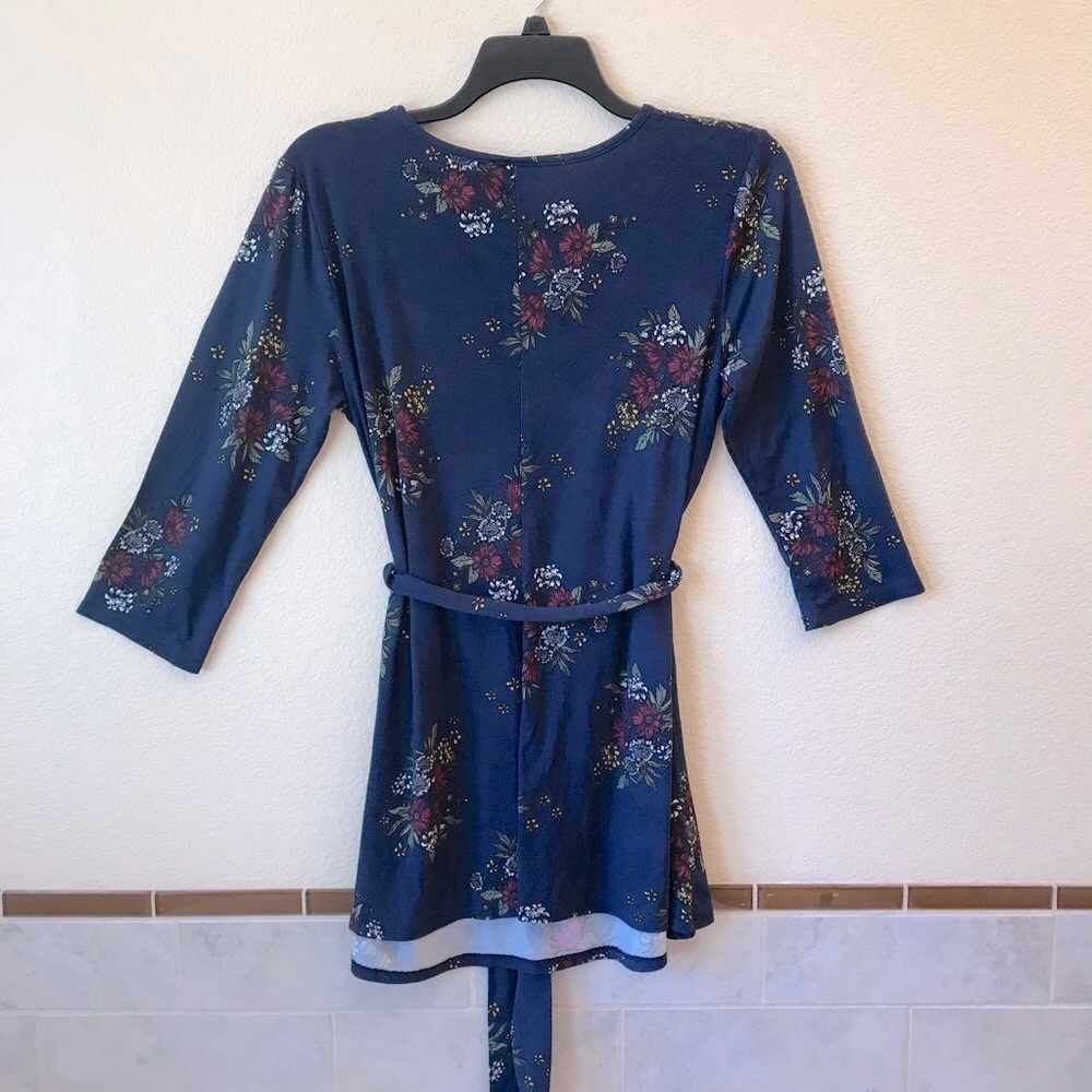 Dark Blue Floral Mini Dress Size XL - Picture 14 of 16